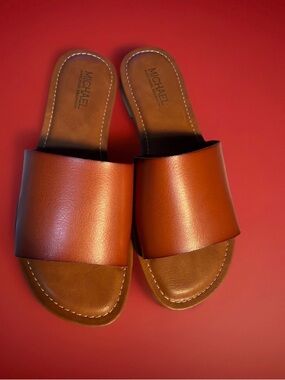 MICHAEL by Michael Shannon Brown Tan Leather Slide Sandals